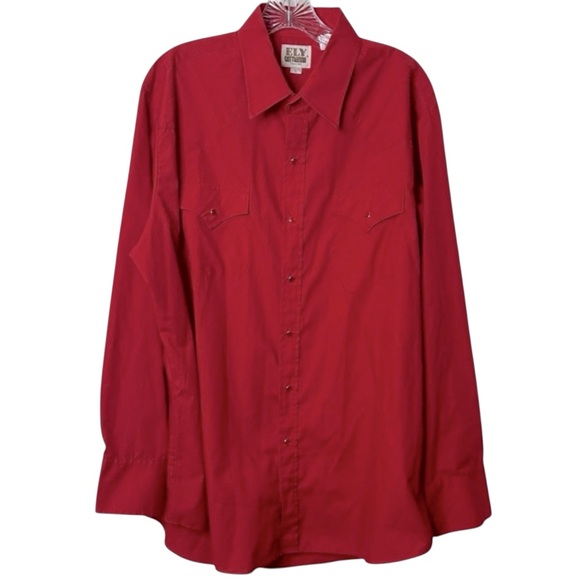 Vintage Ely Cattleman Men’s Western Rockabilly Pearl Snap Shirt‎ Red XL 35 17 - Picture 1 of 5